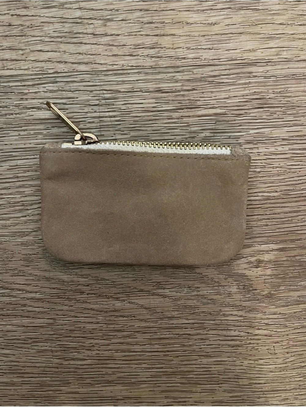 American Apparel Beige Suede Coin Pouch Zip Wallet Made in USA